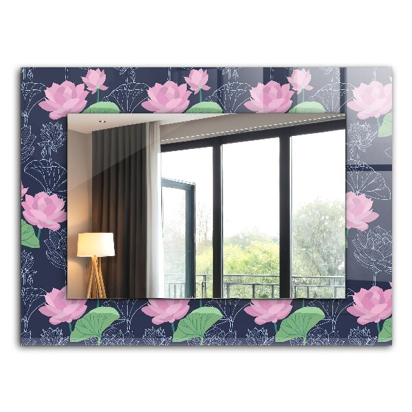 Rektangulär spegel med tryckt ram Rosa lotusblommor