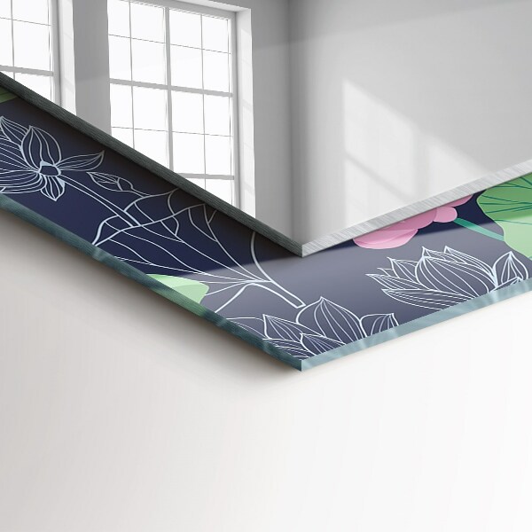 Rektangulär spegel med tryckt ram Rosa lotusblommor