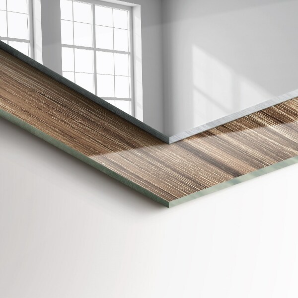 Rektangulär spegel med tryckt ram Träskiva på golvet