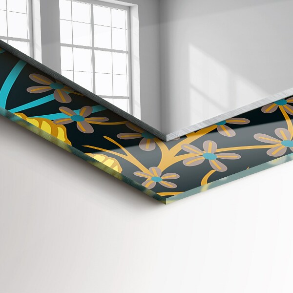 Rektangulär spegel med tryckt ram Kronbladsmotiv