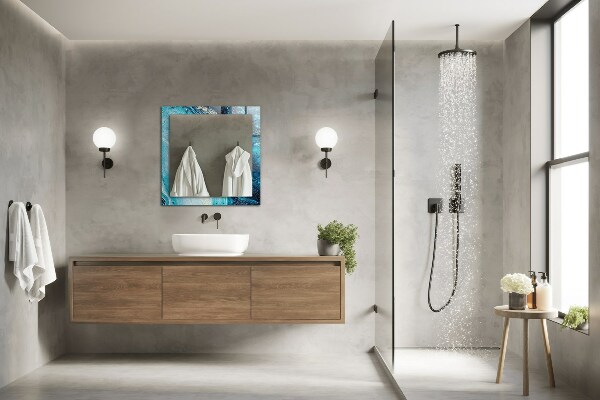 Spegel med tryckt ram Blå abstrakt konst