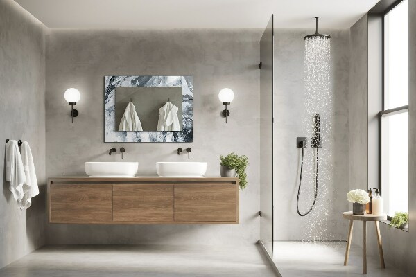 Rektangulär spegel med tryckt ram Höstträd