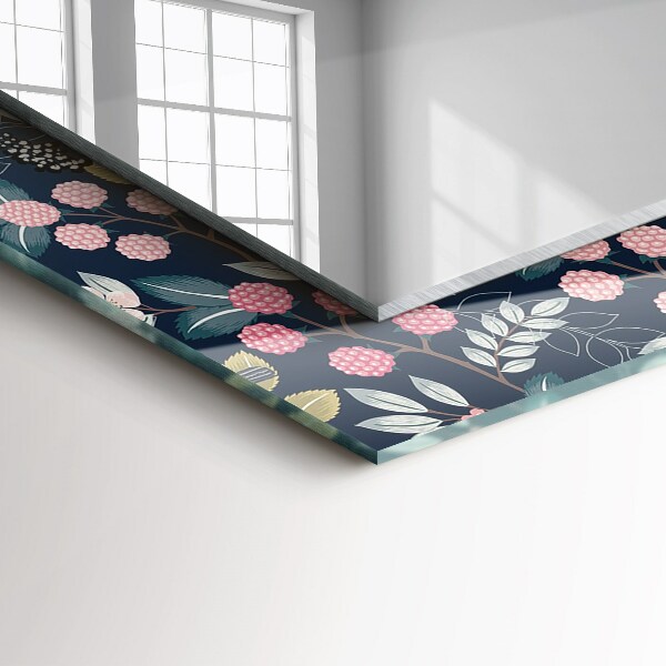 Rektangulär spegel med tryckt ram Blad med orange mönster