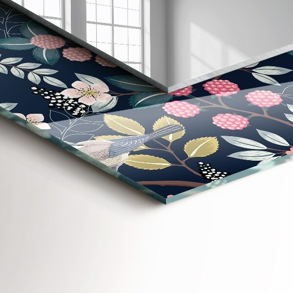 Rektangulär spegel med tryckt ram Blad med orange mönster