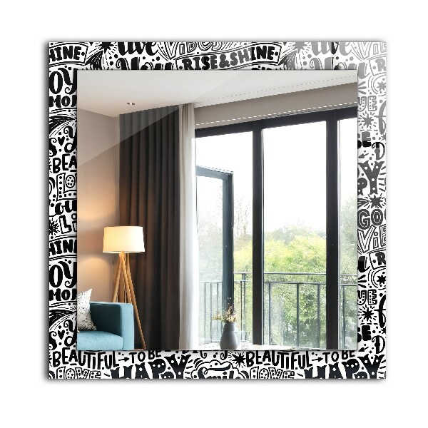 Spegel med tryckt ram Diagonala linjer på trä