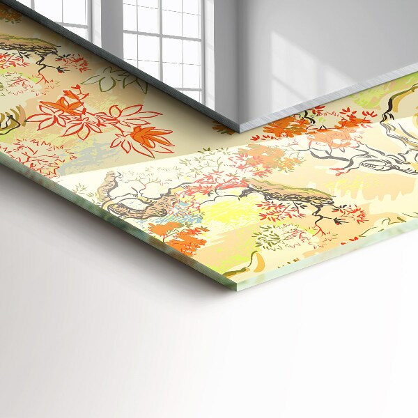 Rektangulär spegel med tryckt ram Svart och vitt geometriskt mönster