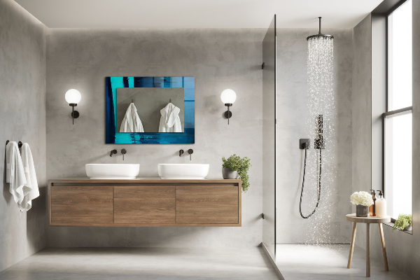 Spegel med tryck Astratas blå konst