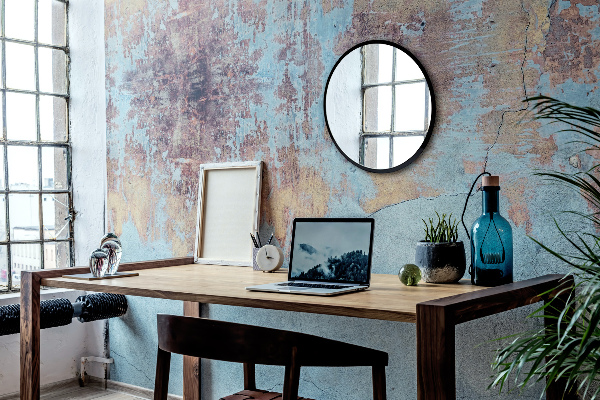 Rund spegel i svart ram för sovrummet fi 90 cm