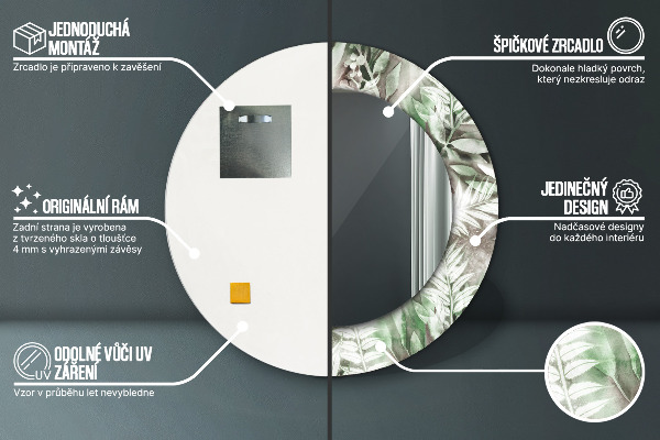 Rund spegel vägg Akvarell blad