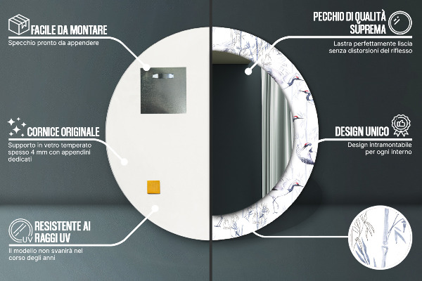 Rund spegel vägg Tranor fåglar