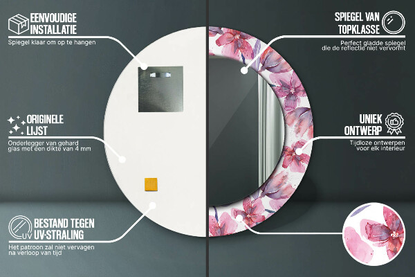 Rund spegel vägg Akvarell blommor