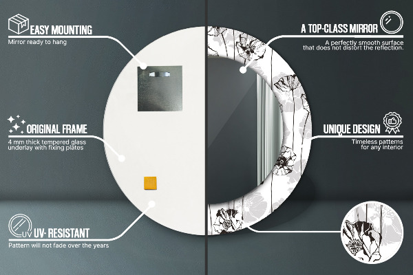 Rund spegel vägg Vallmo blommor