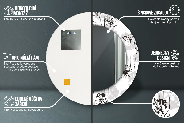 Rund spegel vägg Vallmo blommor