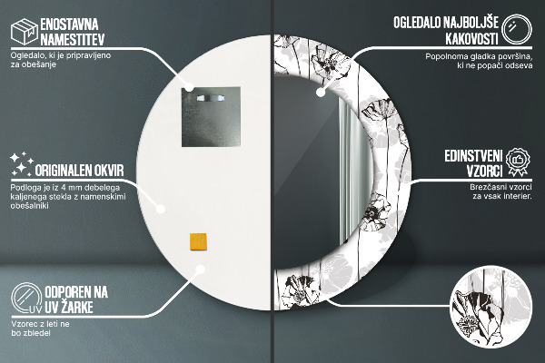 Rund spegel vägg Vallmo blommor