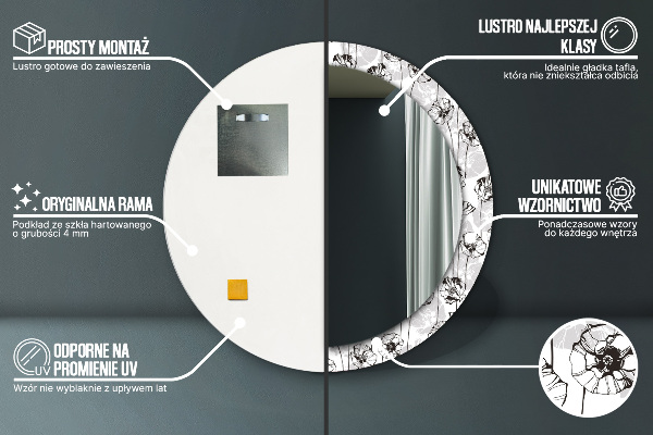 Rund spegel vägg Vallmo blommor