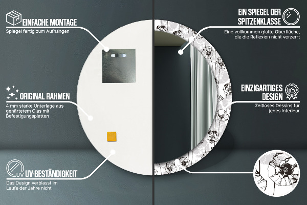 Rund spegel vägg Vallmo blommor