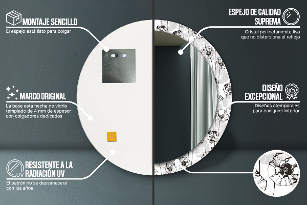 Rund spegel vägg Vallmo blommor