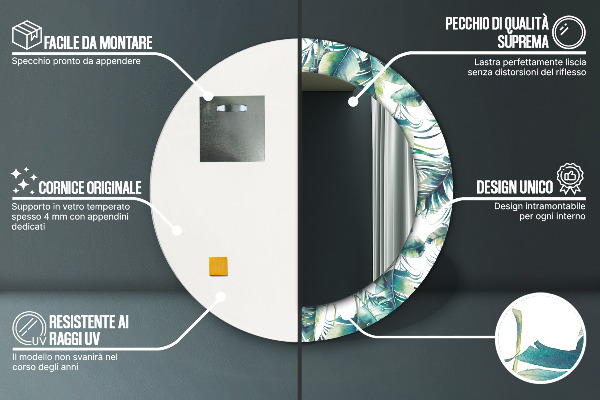 Rund spegel dekorativ Blad