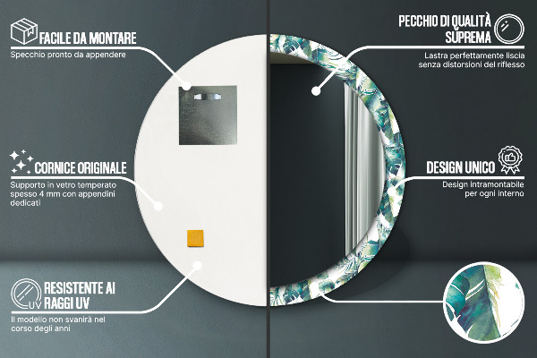 Rund spegel dekorativ Blad