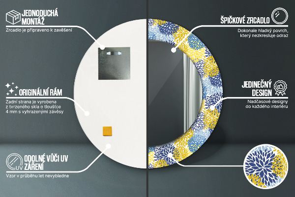 Rund spegel dekorativ Blå blommor