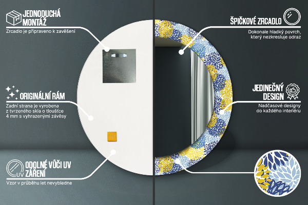 Rund spegel dekorativ Blå blommor