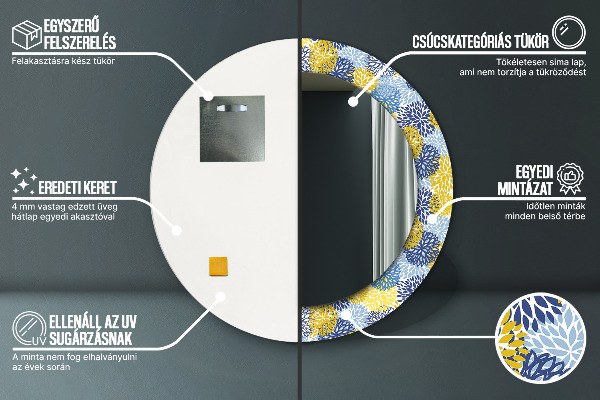 Rund spegel dekorativ Blå blommor