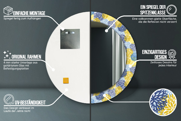 Rund spegel dekorativ Blå blommor