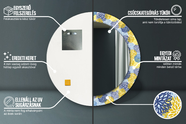Rund spegel dekorativ Blå blommor