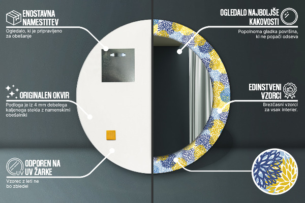 Rund spegel dekorativ Blå blommor