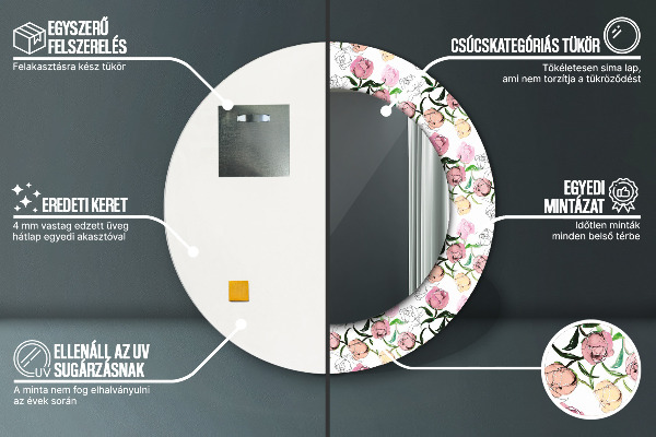 Rund spegel dekorativ Pionknoppar