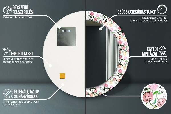 Rund spegel dekorativ Pionknoppar