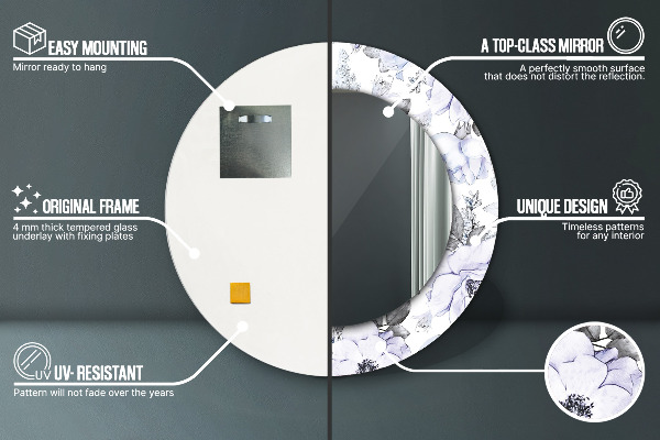 Rund spegel dekorativ Blå rosor