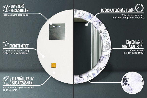 Rund spegel dekorativ Blå rosor