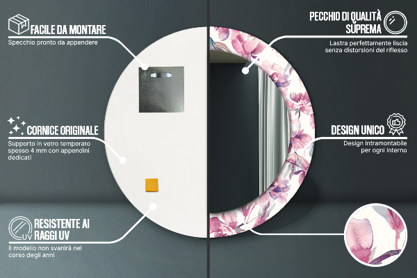 Rund spegel dekorativ Pioner blommar