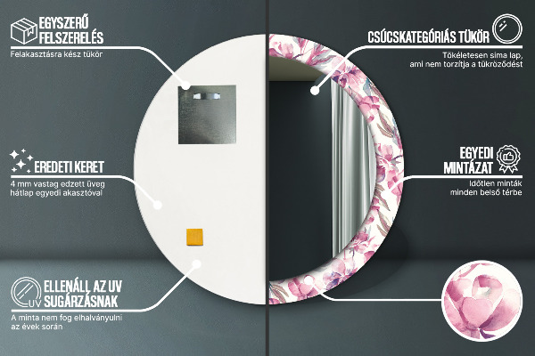 Rund spegel dekorativ Pioner blommar