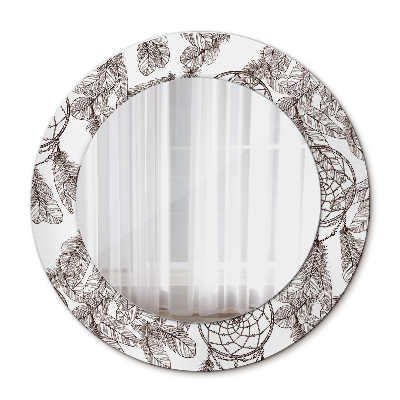 Rund spegel dekorativ Drömfångare fjädrar