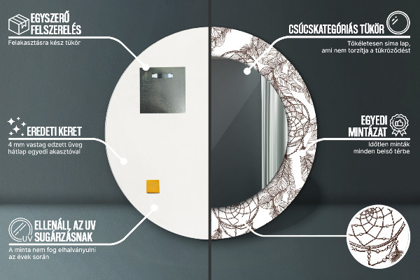 Rund spegel dekorativ Drömfångare fjädrar