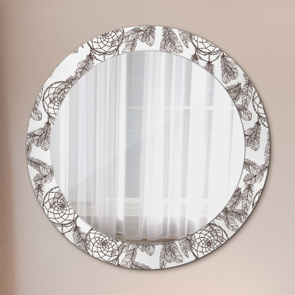 Rund spegel dekorativ Drömfångare fjädrar