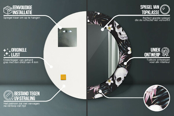 Rund spegel dekorativ Skalle blommor