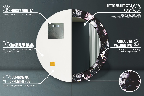 Rund spegel dekorativ Skalle blommor