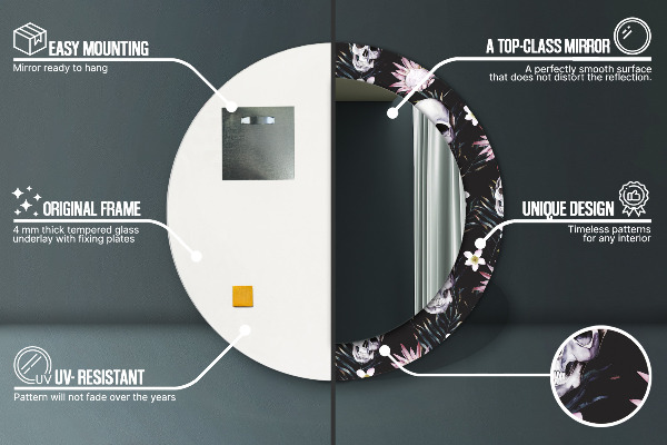 Rund spegel dekorativ Skalle blommor