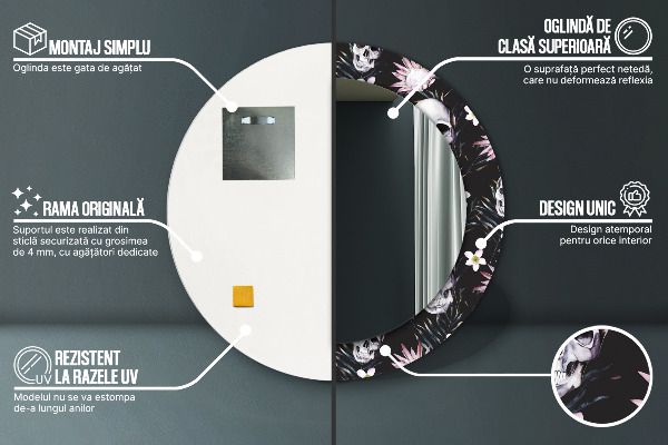 Rund spegel dekorativ Skalle blommor