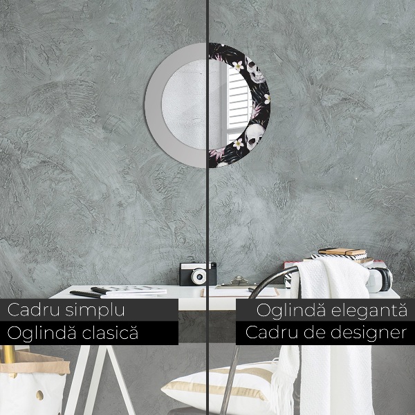 Rund spegel dekorativ Skalle blommor