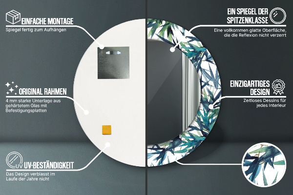 Rund spegel dekorativ Blå palmer