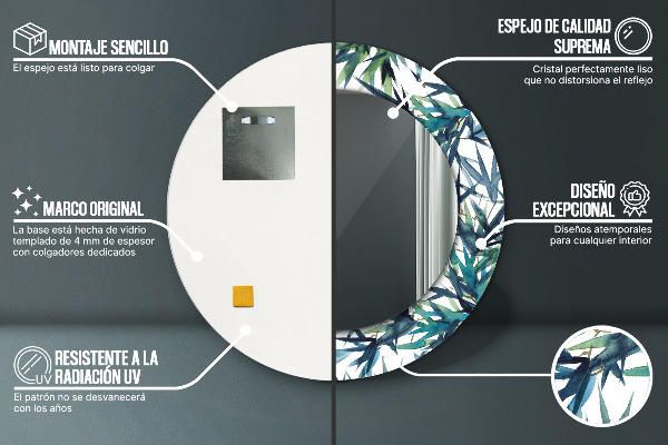 Rund spegel dekorativ Blå palmer