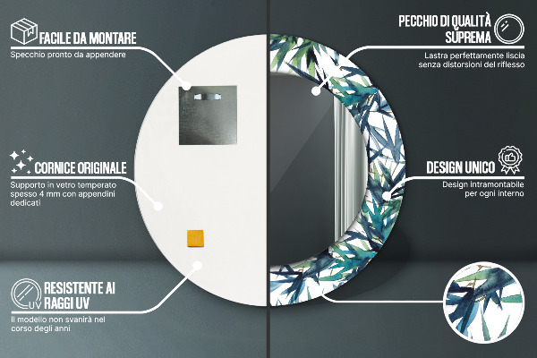 Rund spegel dekorativ Blå palmer