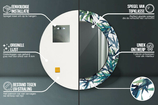 Rund spegel dekorativ Blå palmer