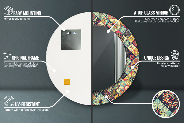 Rund spegel spektakulär Etnisk blommig