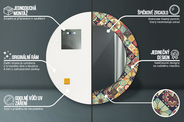 Rund spegel spektakulär Etnisk blommig
