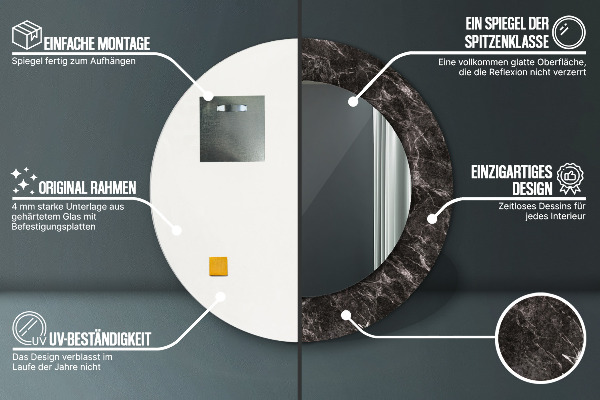 Rund spegel spektakulär Svart marmor